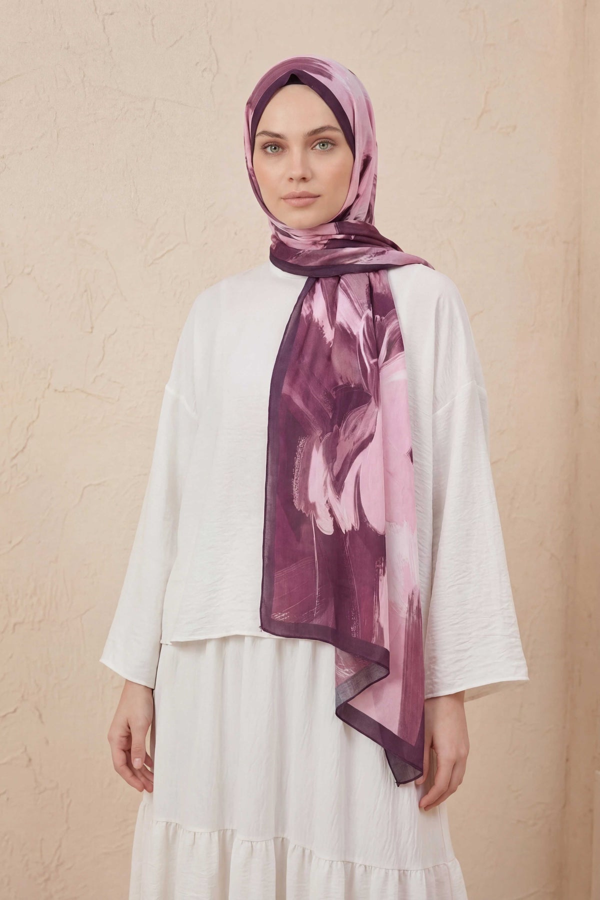 Doğal elyaf terra pudra mürdüm şal