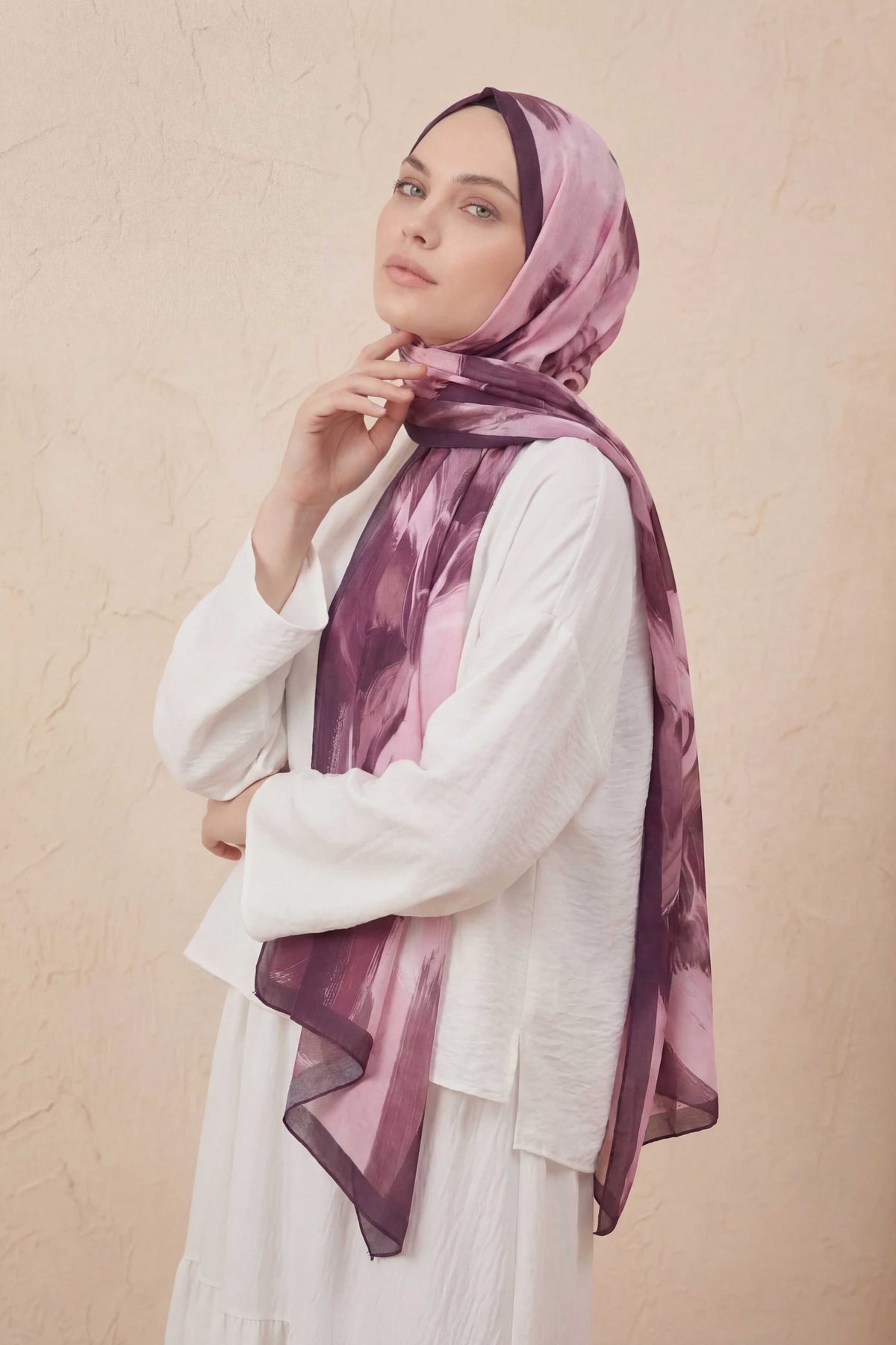 Doğal elyaf terra pudra mürdüm şal