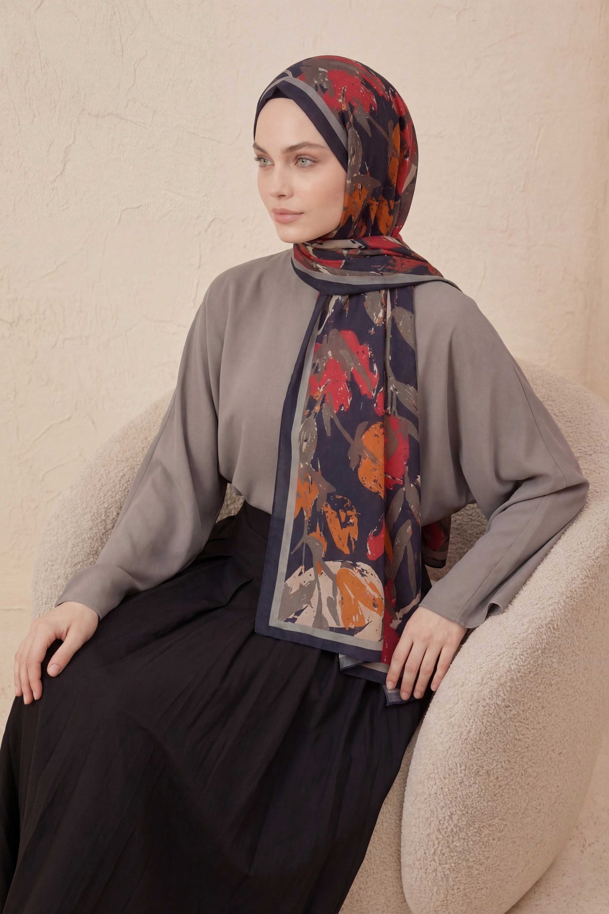 Mia floş füme kırmızı şal