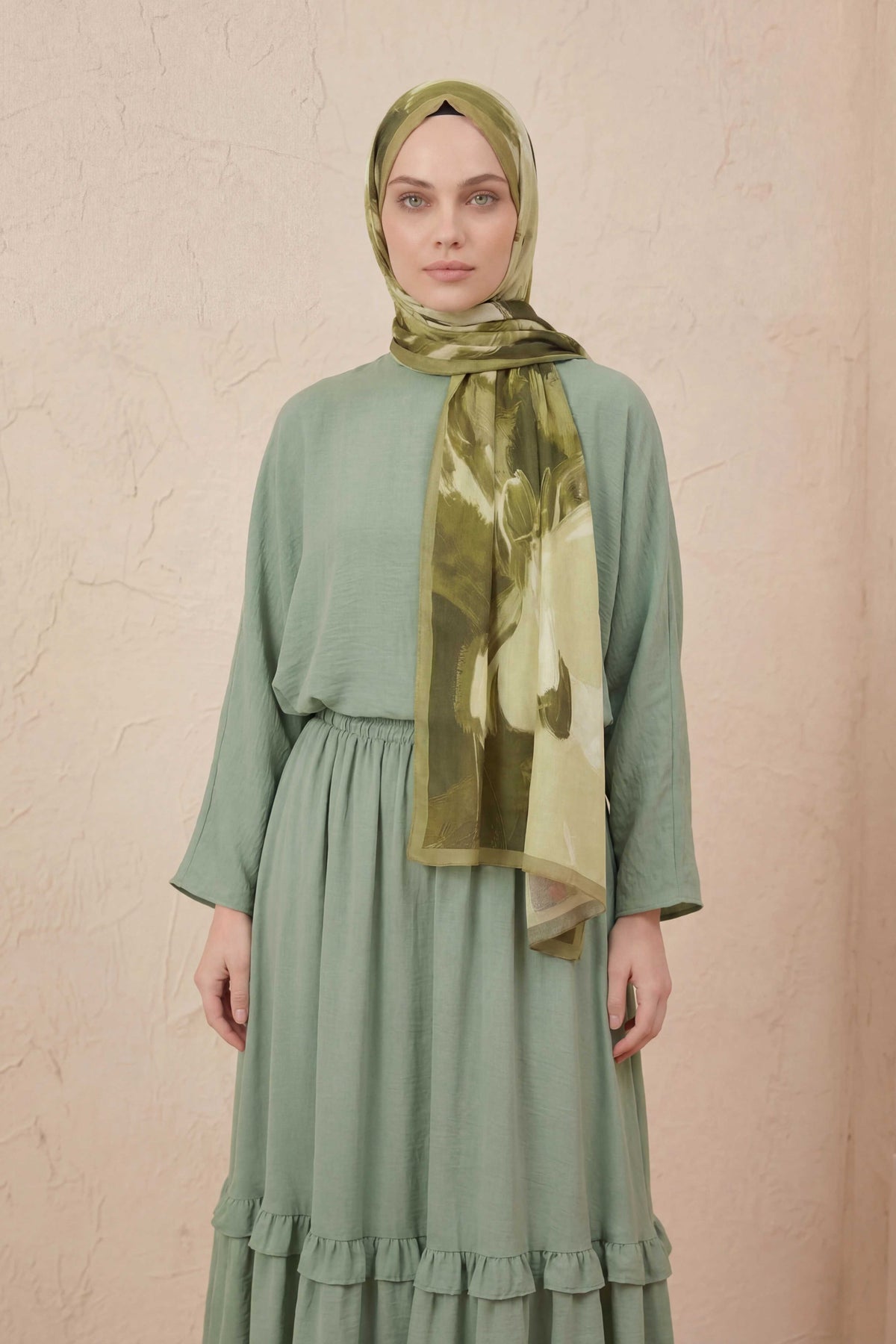 Doğal elyaf terra soft yeşil şal