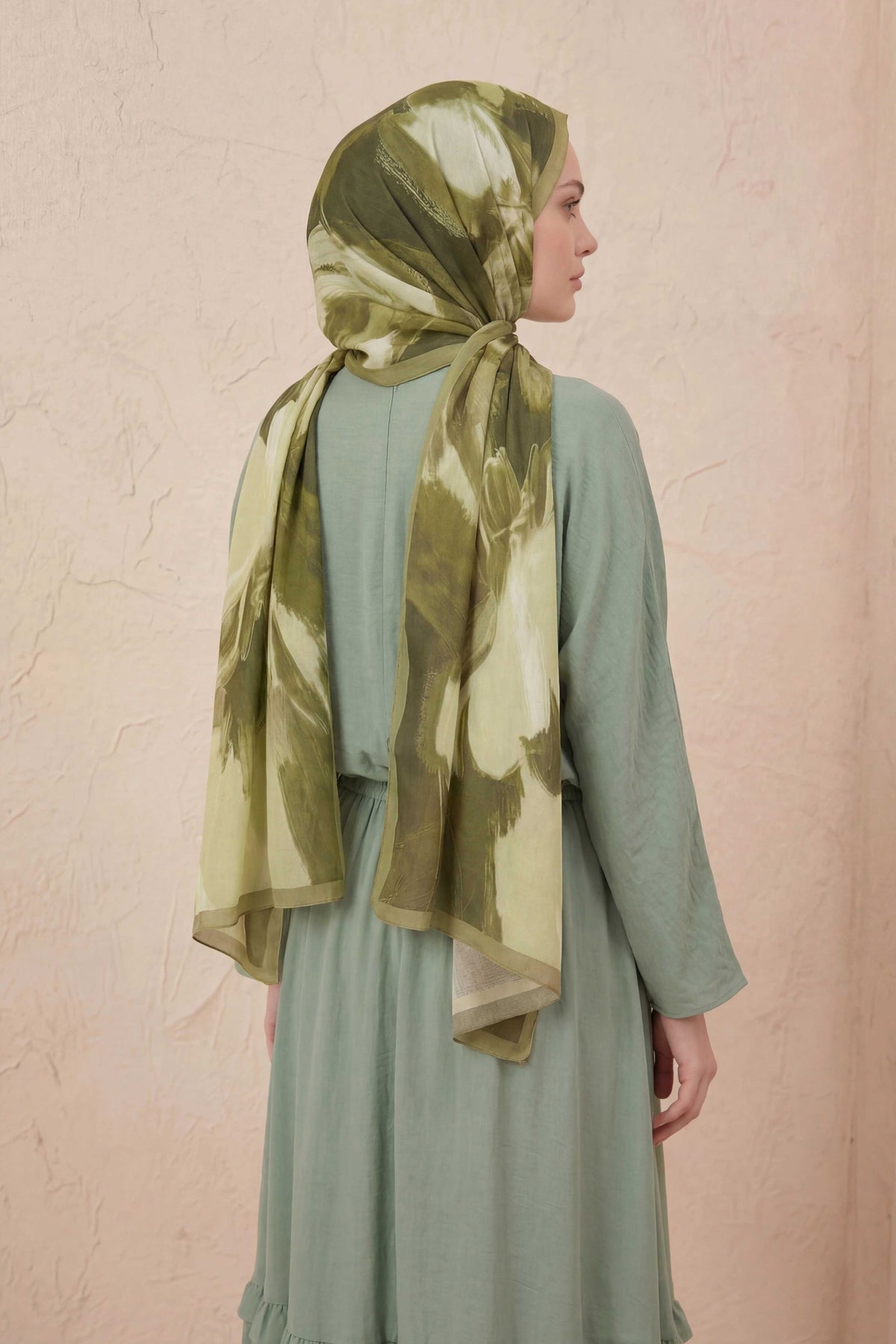 Doğal elyaf terra soft yeşil şal