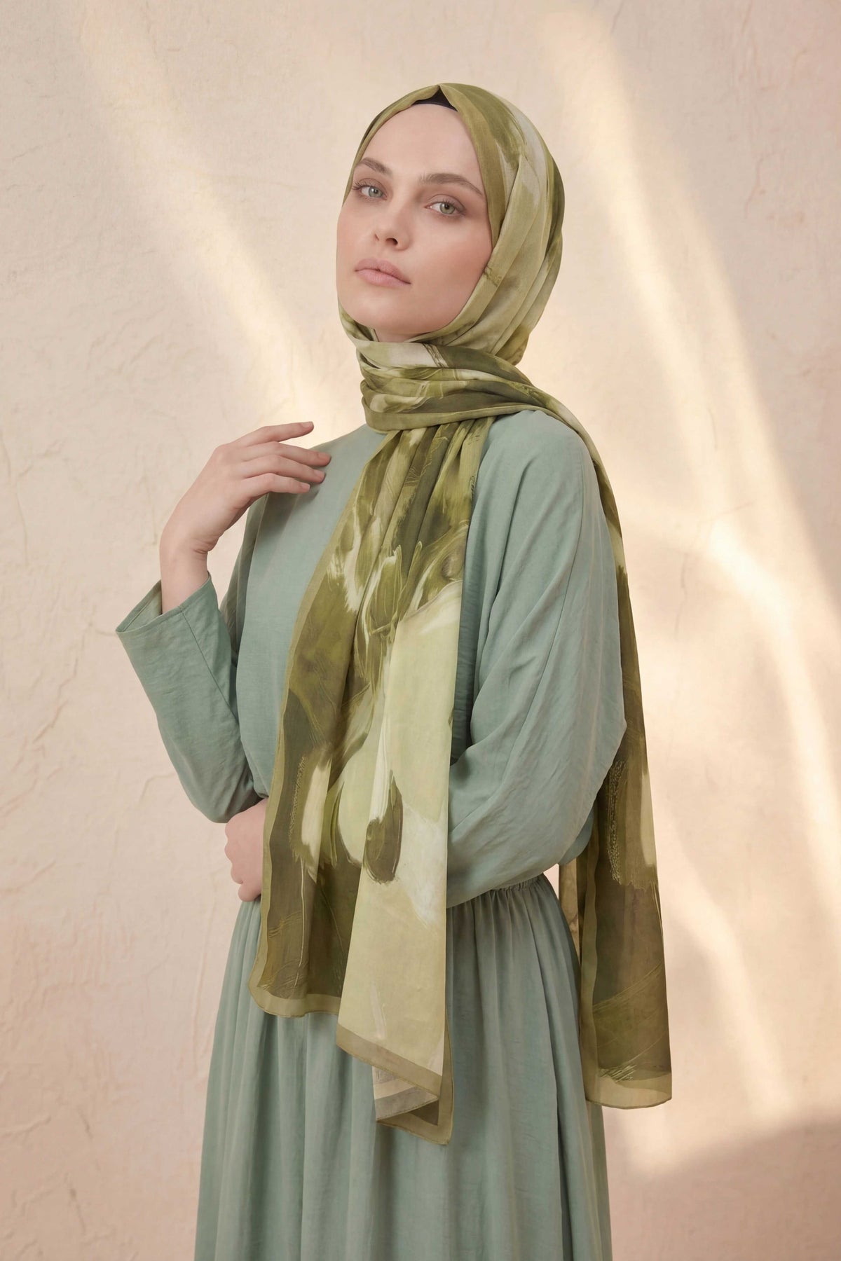 Doğal elyaf terra soft yeşil şal