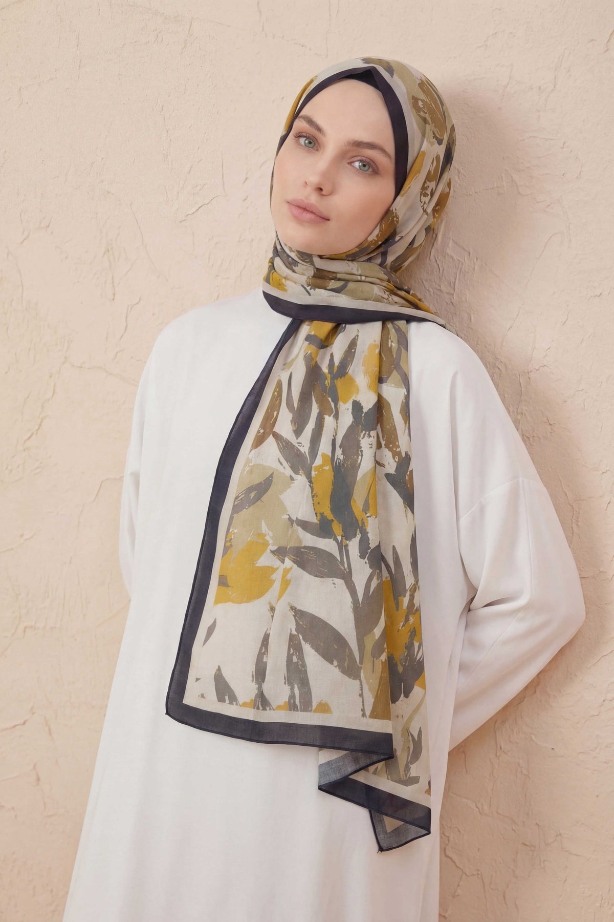 Mia floş krem hardal şal
