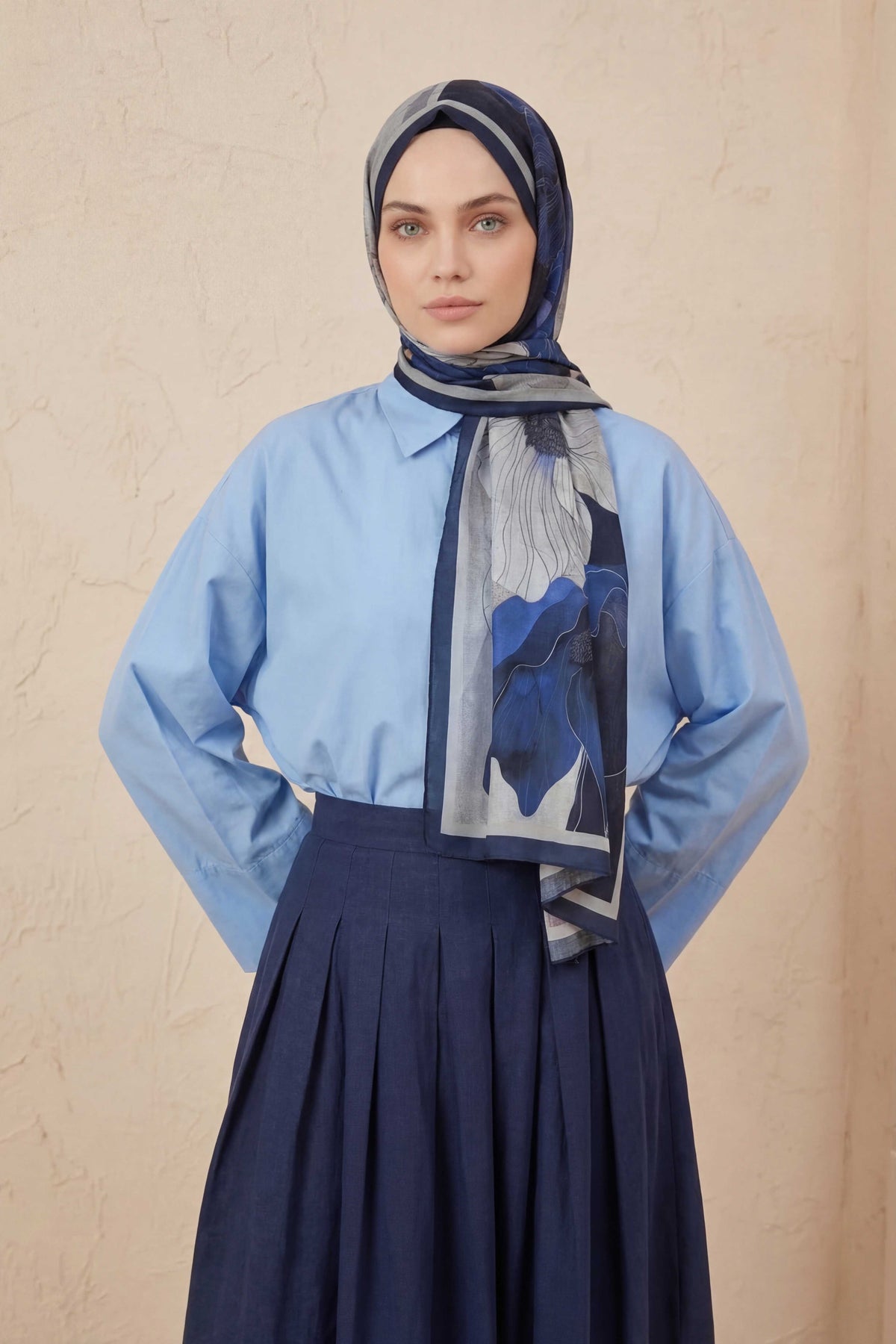 Mia fenza indigo gri şal