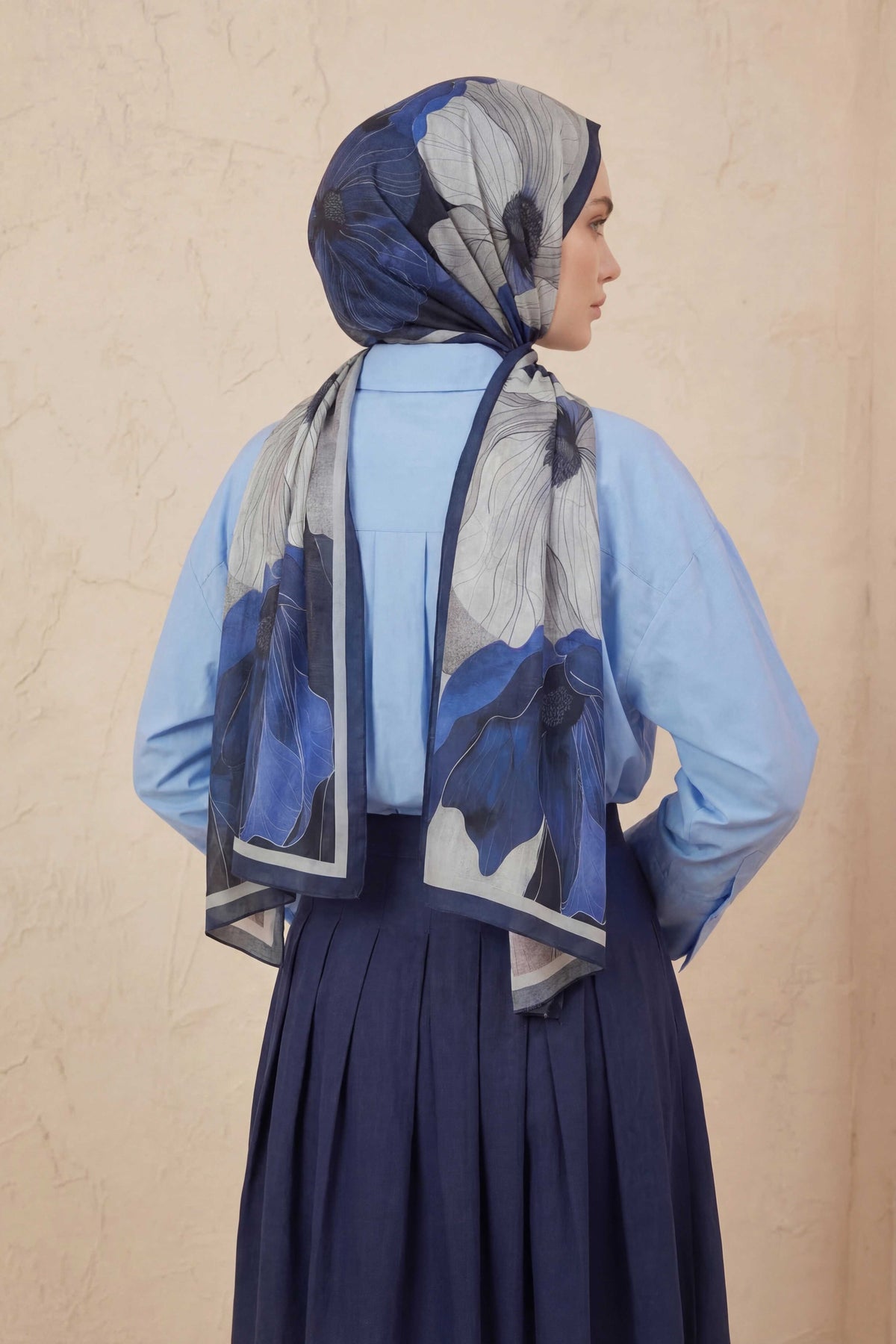 Mia fenza indigo gri şal