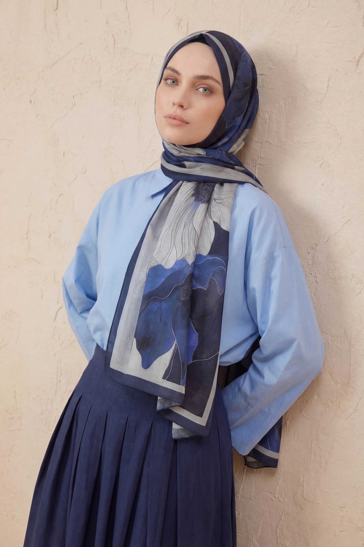 Mia fenza indigo gri şal