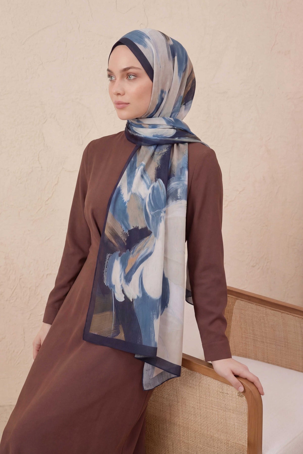 Doğal elyaf terra i̇ndigo bej şal