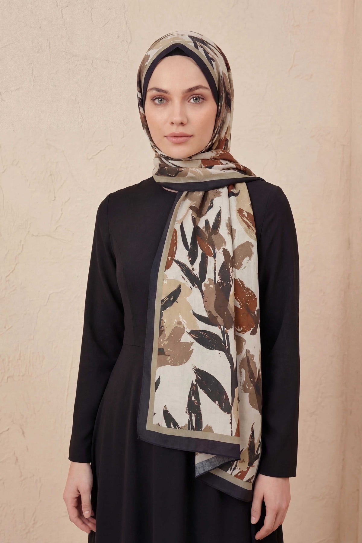 Mia floş krem kahve şal