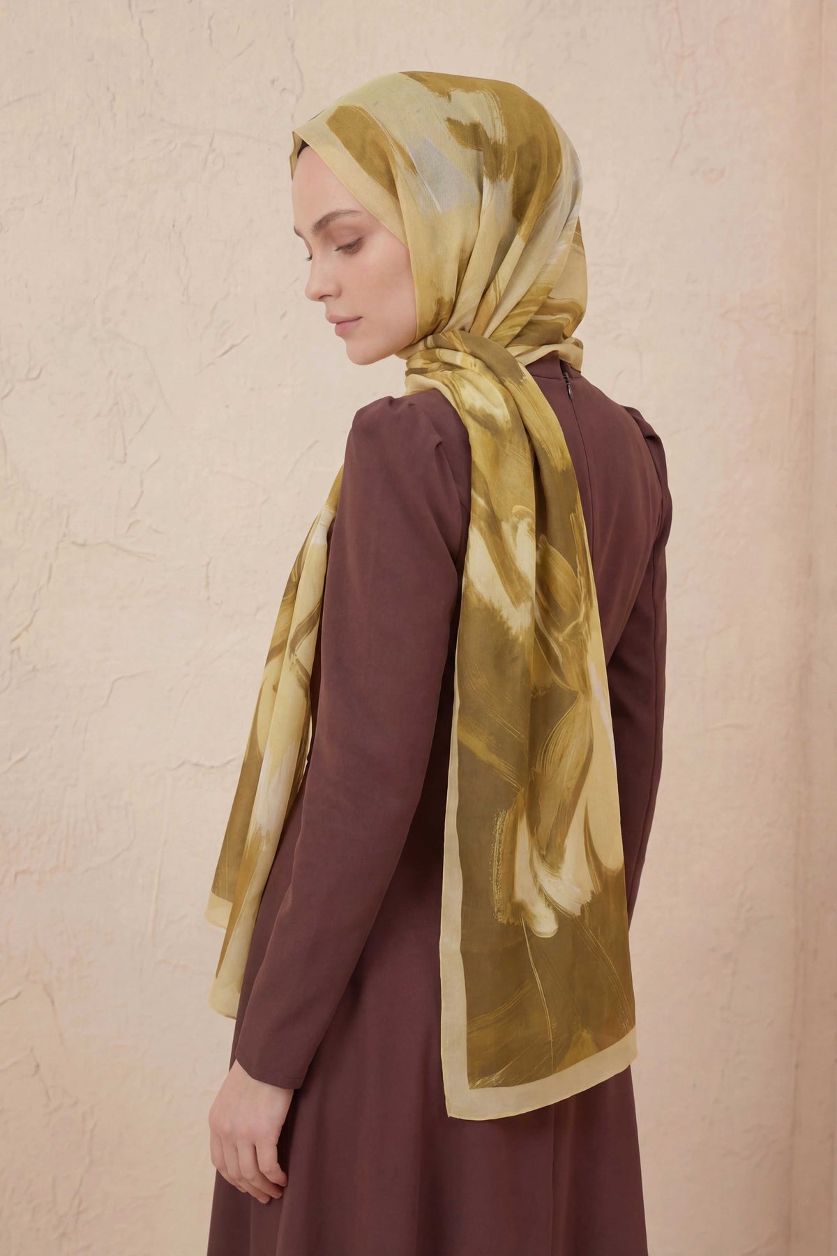 Doğal elyaf terra hardal şal