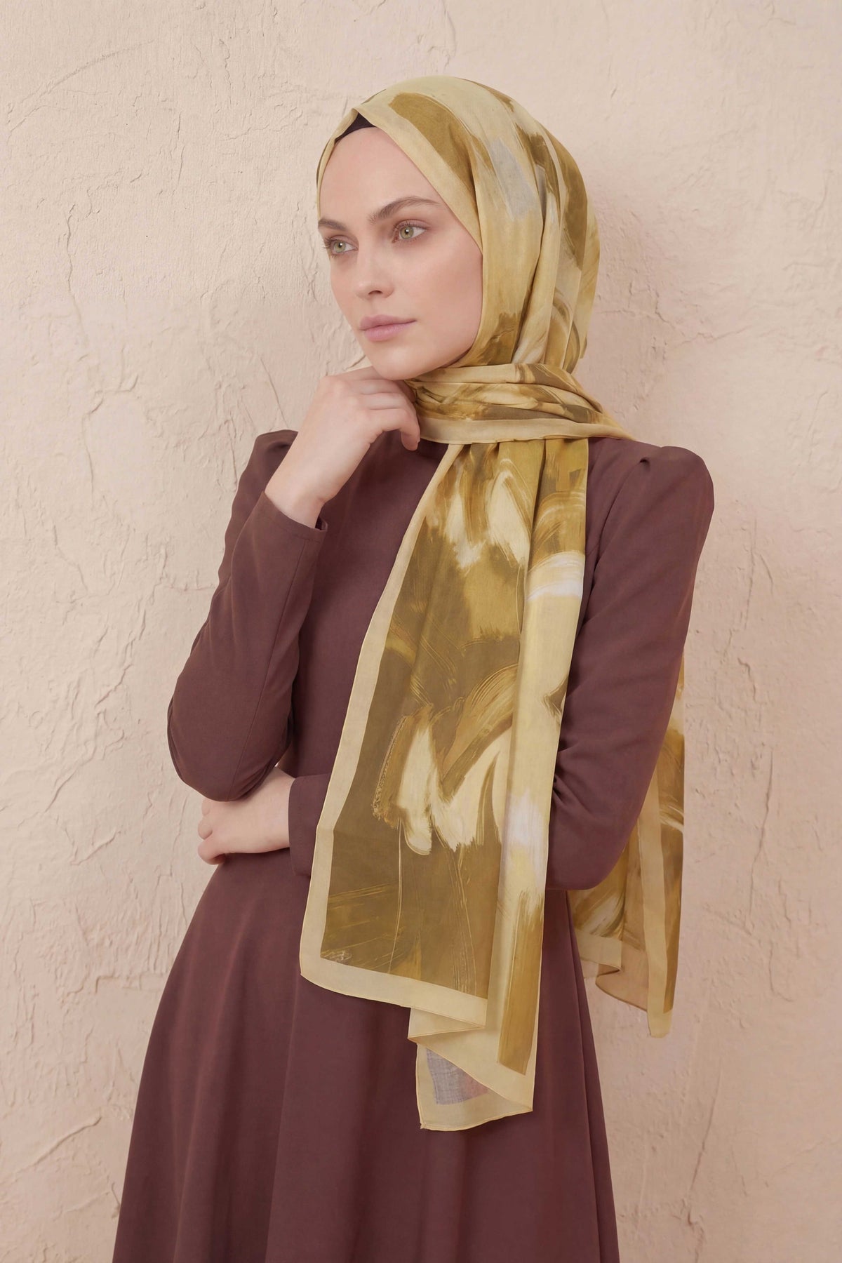 Doğal elyaf terra hardal şal