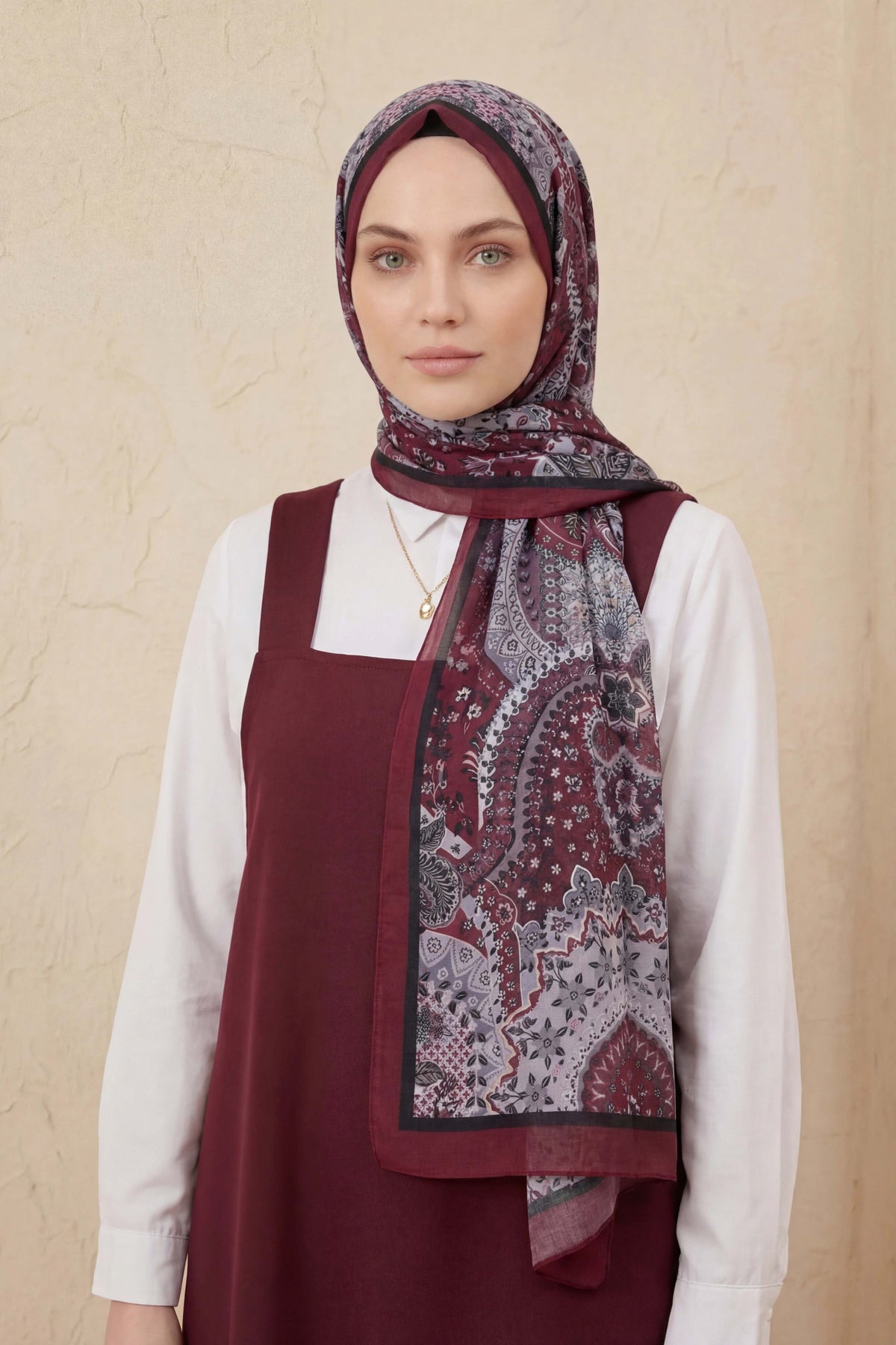 Barbiee etnik bordo antrasit şal