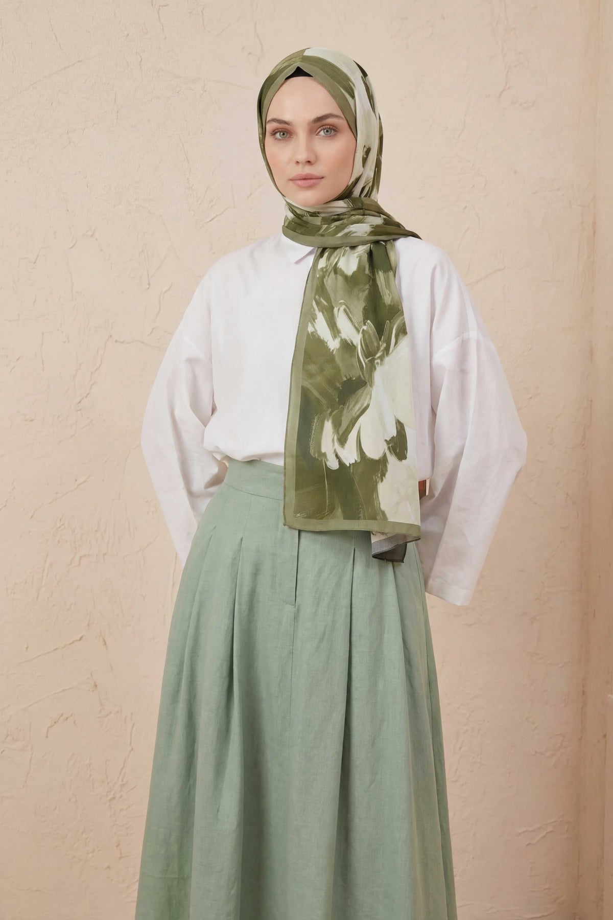 Doğal elyaf terra açık zeytin şal