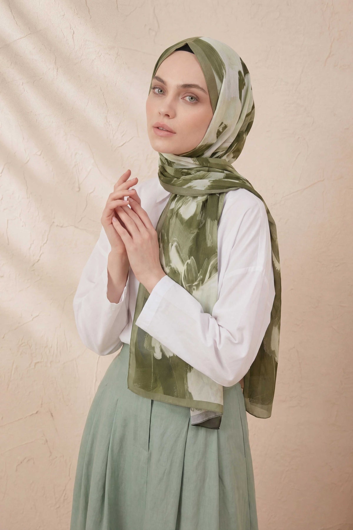 Doğal elyaf terra açık zeytin şal