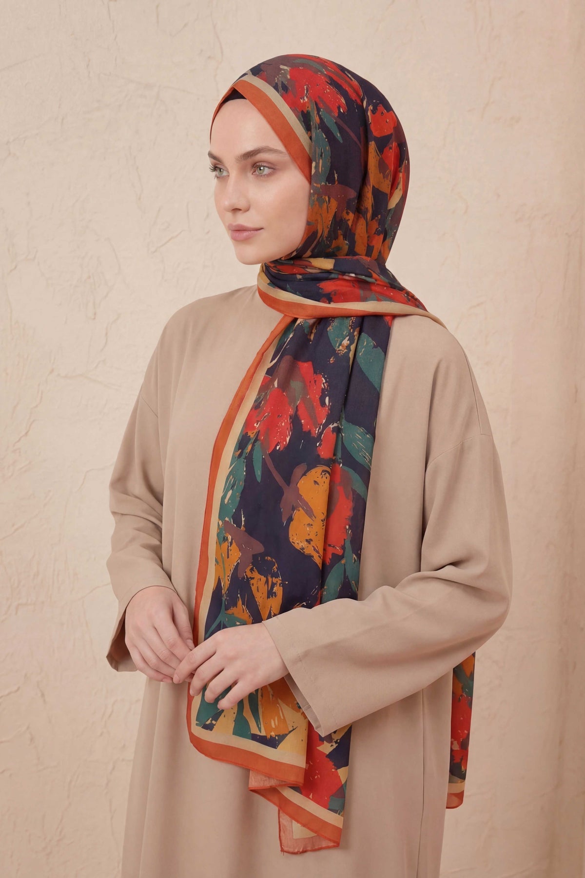 Mia floş safran turuncu şal