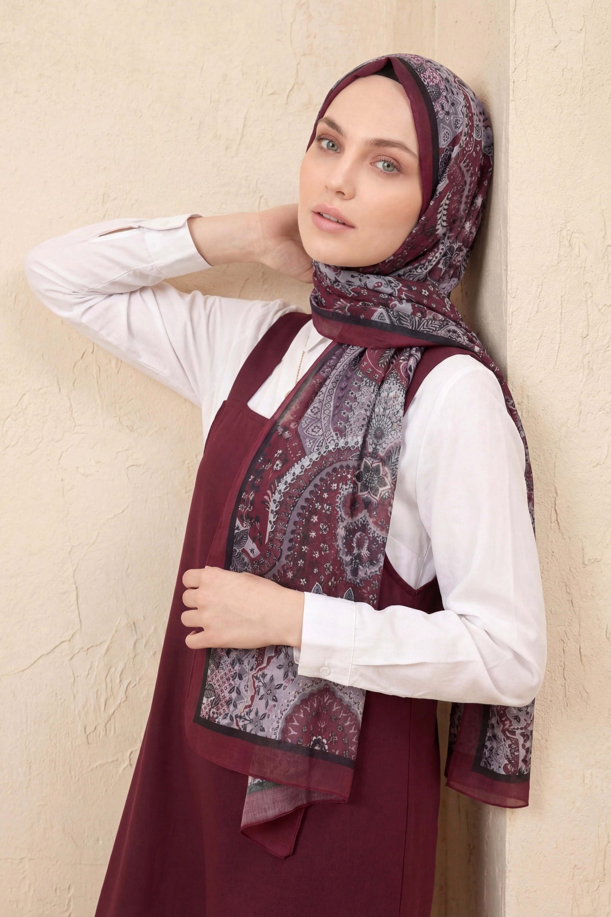 Barbiee etnik bordo antrasit şal