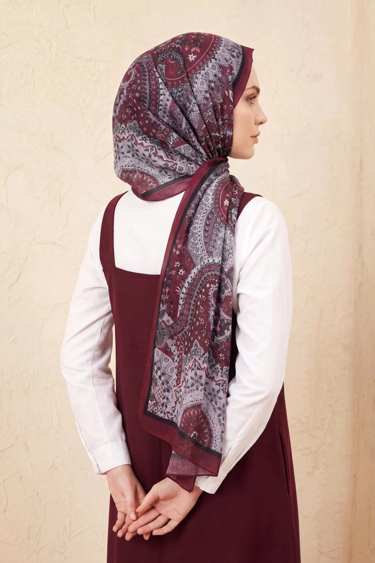 Barbiee etnik bordo antrasit şal