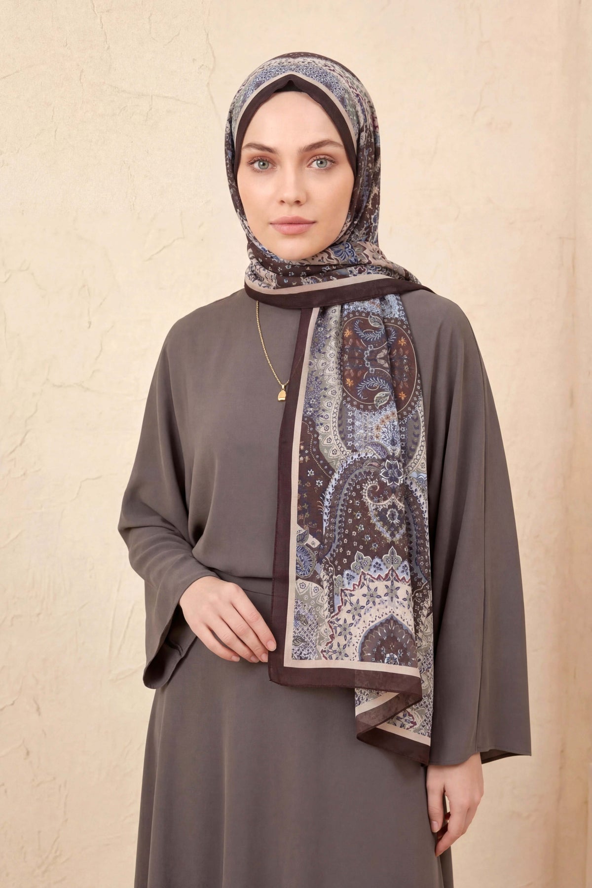 Barbiee etnik acı kahve mavi şal