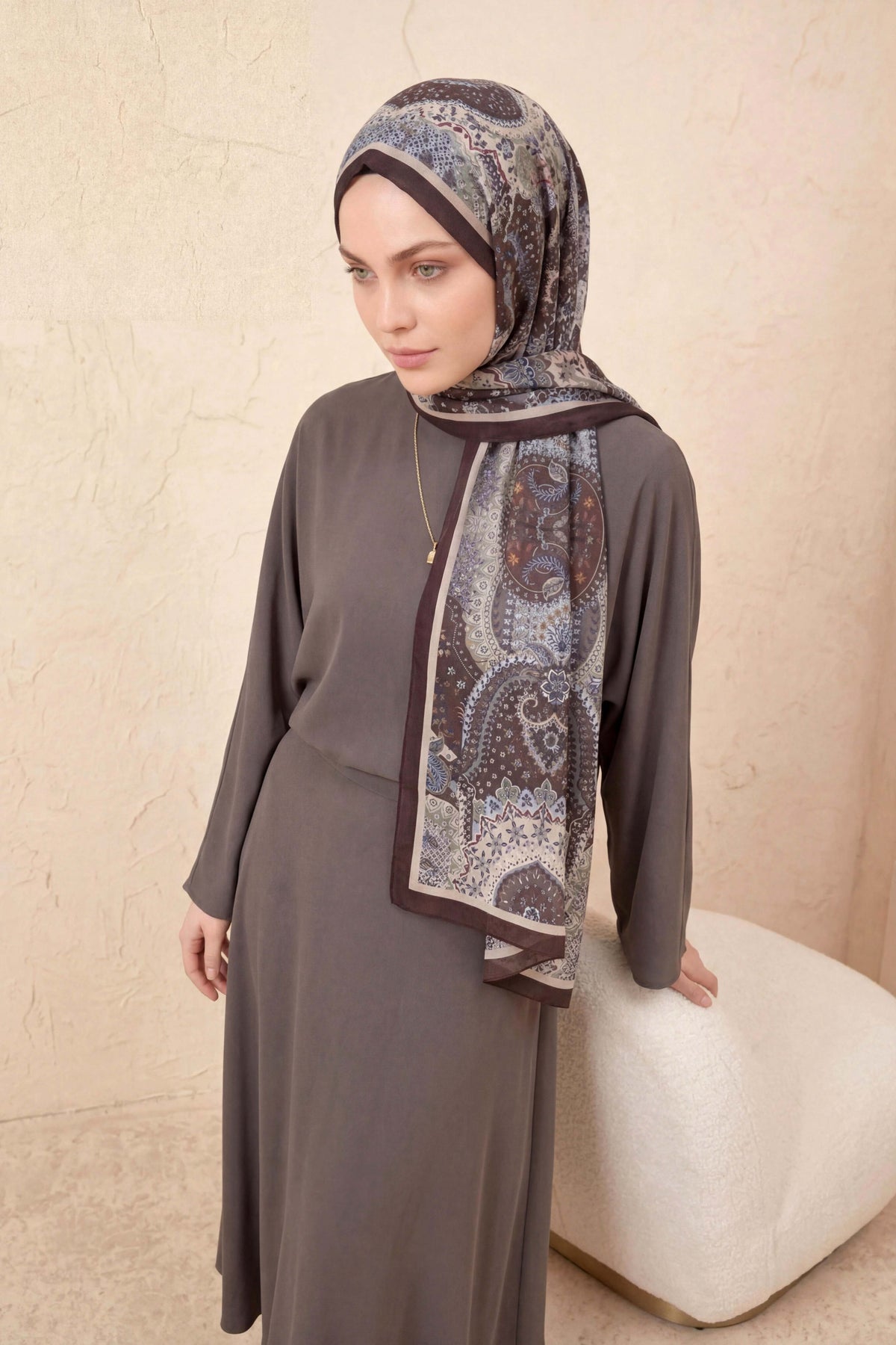 Barbiee etnik acı kahve mavi şal