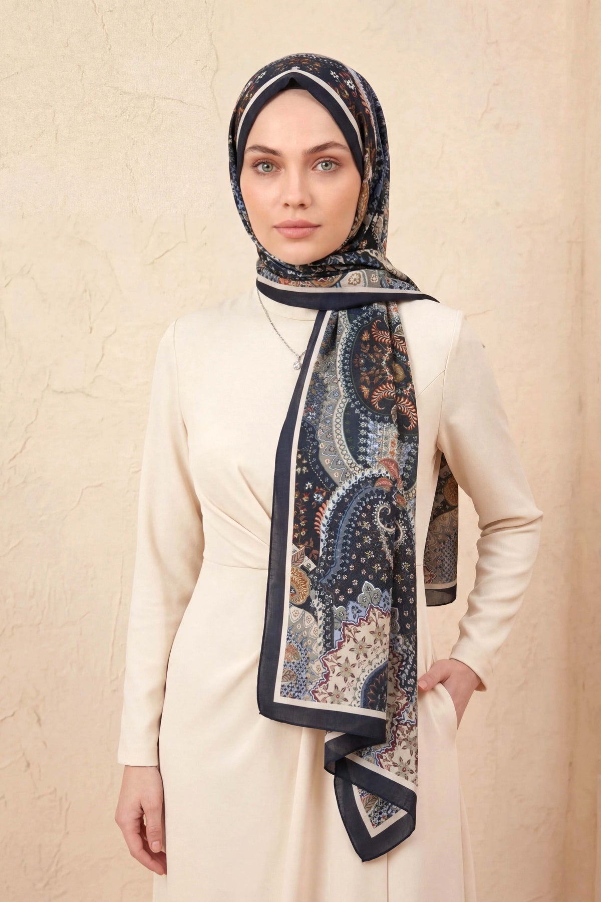 Barbiee etnik gece mavisi kiremit şal