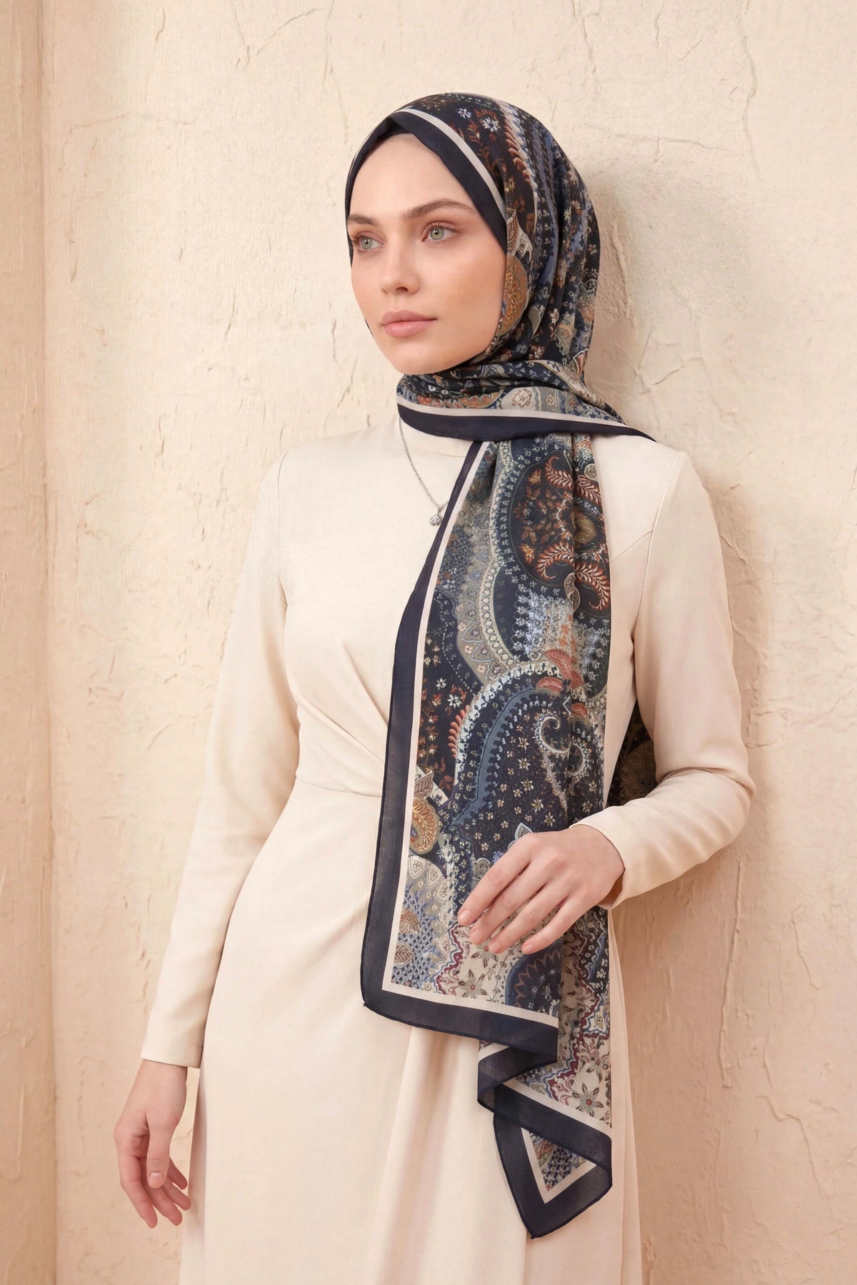 Barbiee etnik gece mavisi kiremit şal