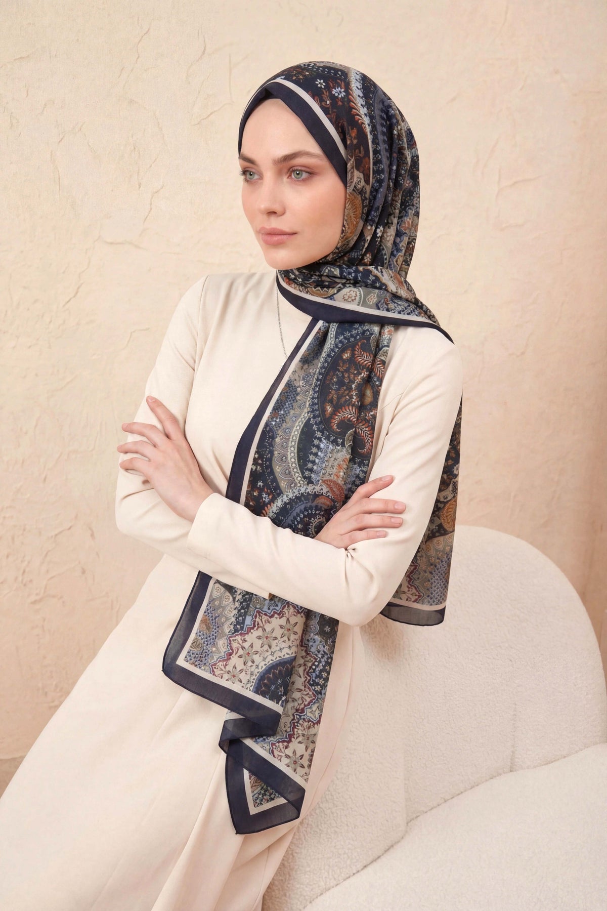 Barbiee etnik gece mavisi kiremit şal