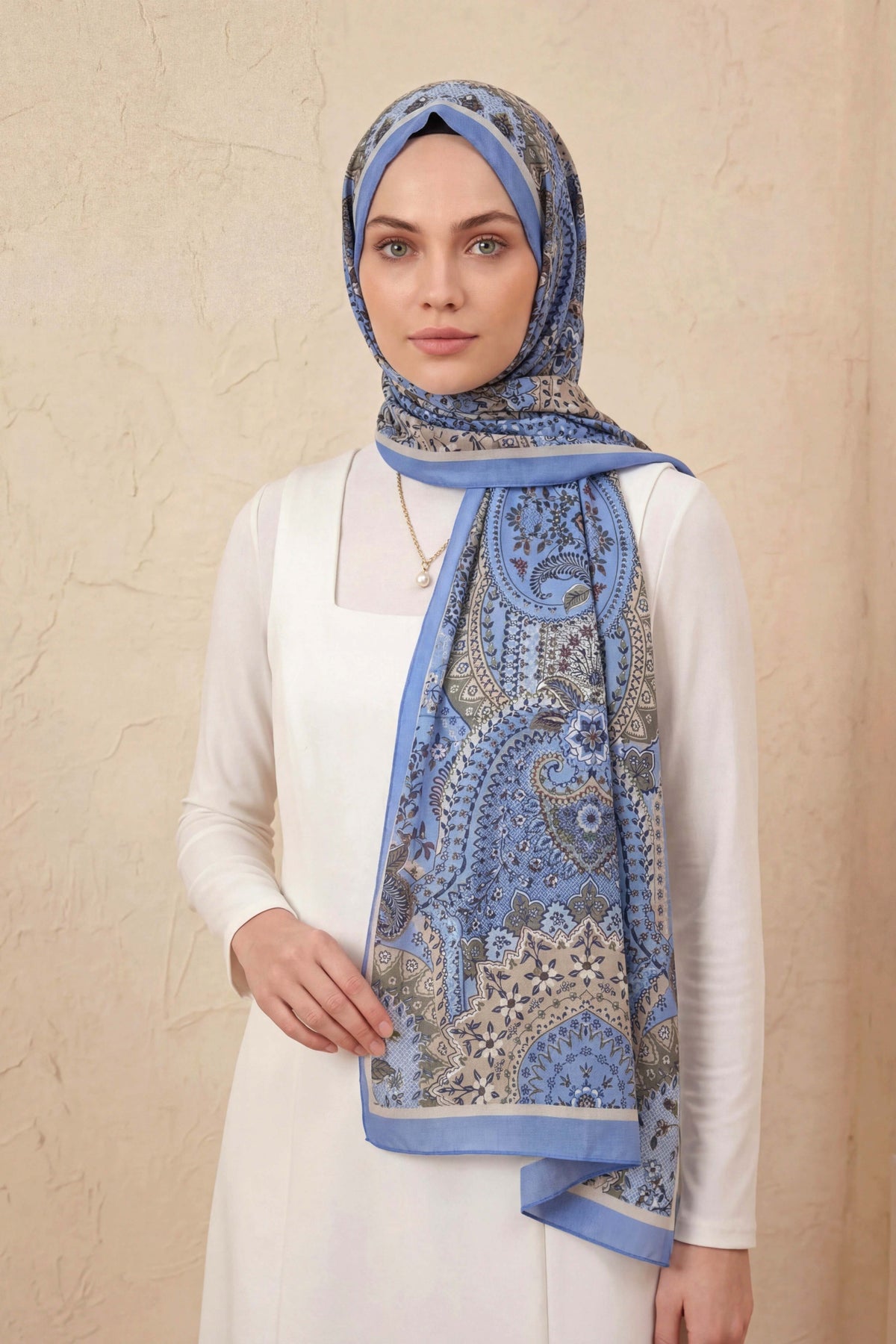 Barbiee etnik mavi taş şal