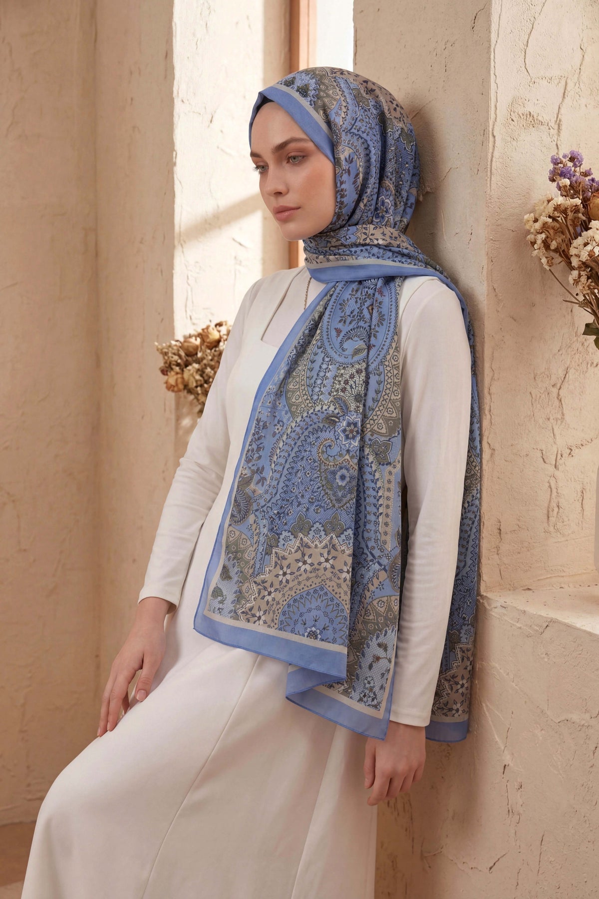 Barbiee etnik mavi taş şal