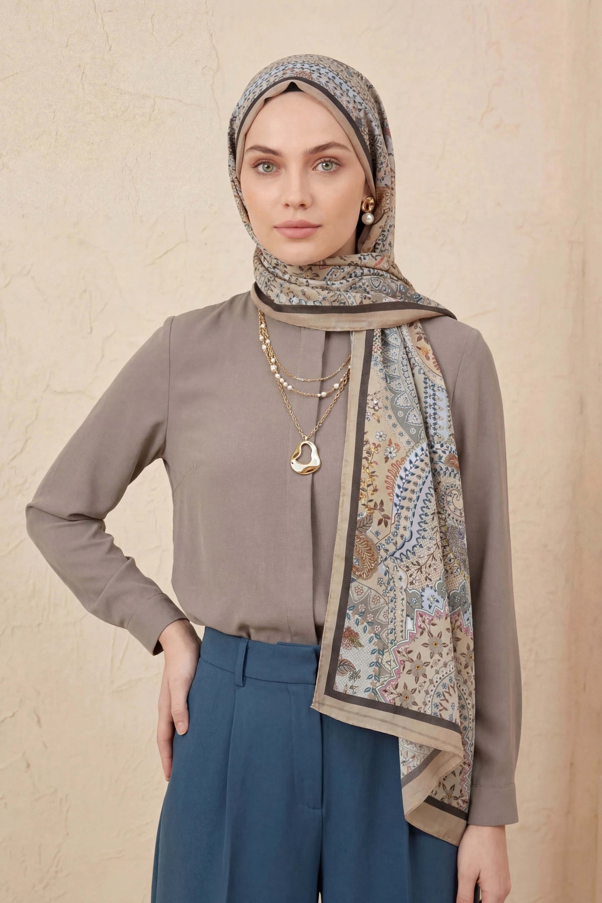 Barbiee etnik haki vizon şal