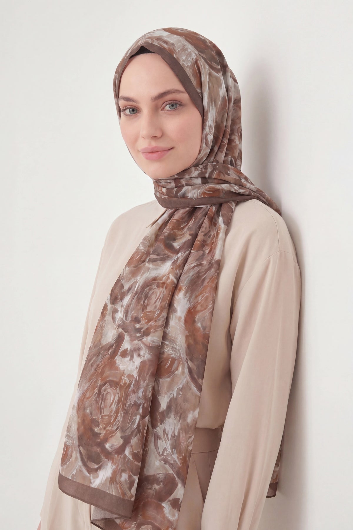 Pamuk floş soft rose kahverengi şal