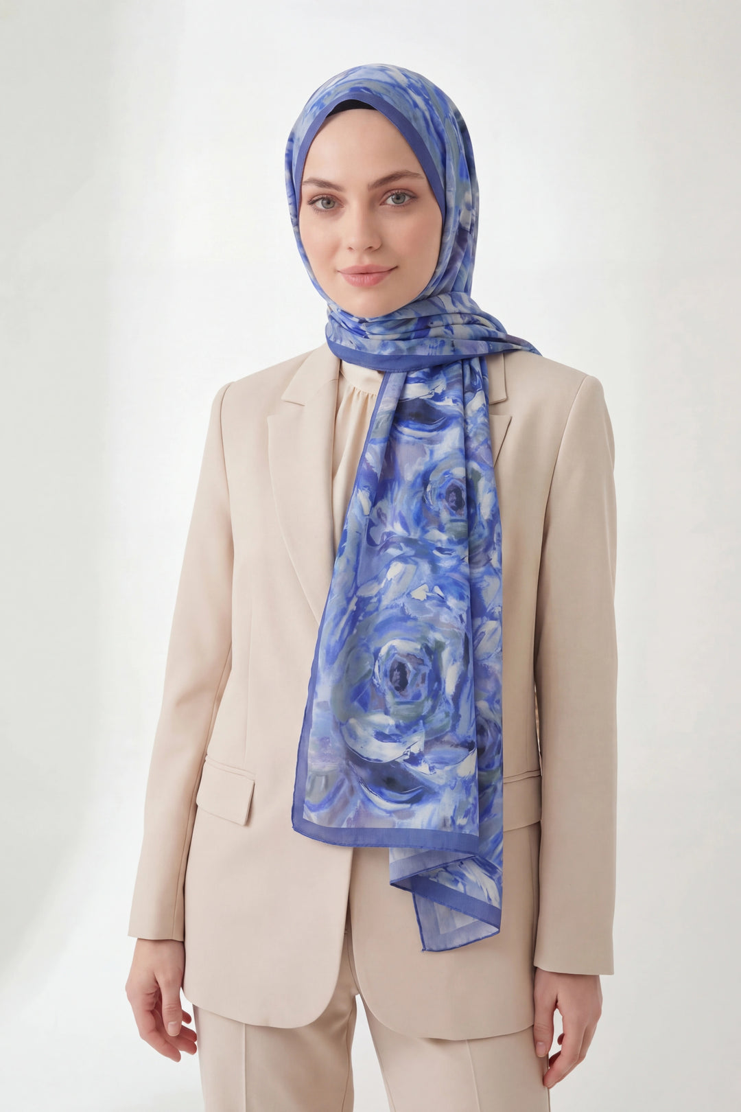 Pamuk Floş Soft Rose Saks Mavi Şal