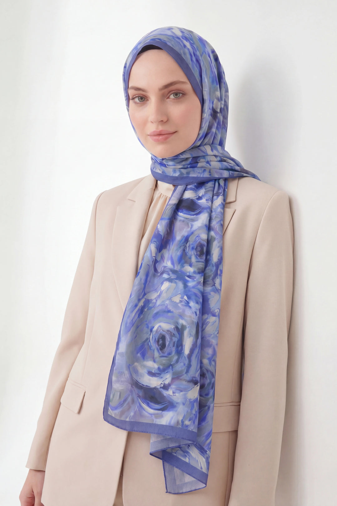 Pamuk Floş Soft Rose Saks Mavi Şal