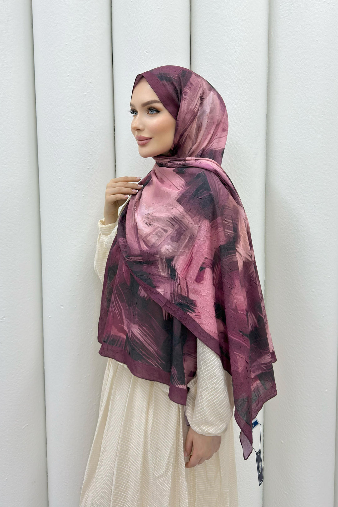 Bambu Kraş Vişne Serisi Geometric Şal