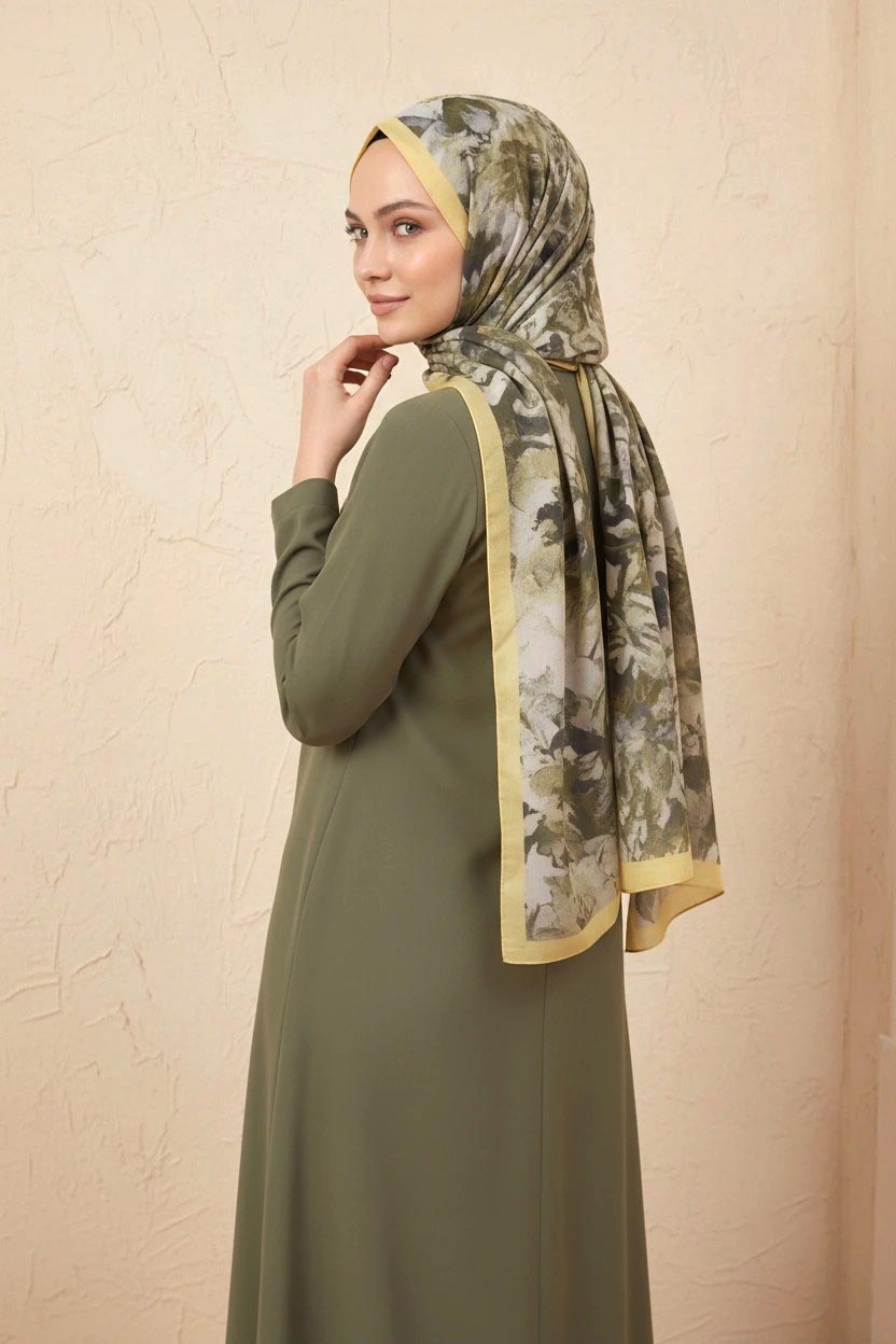 Barbiee vintage haki sarı şal