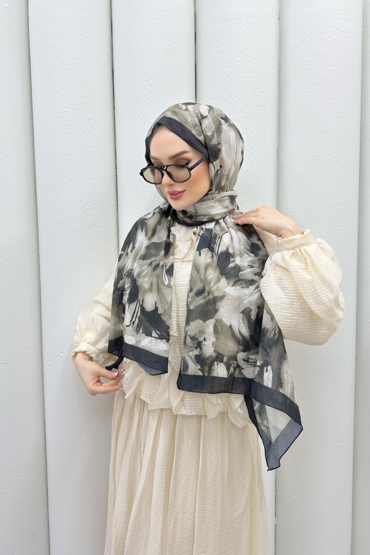 Bambu kraş siyah krem serisi tiger şal